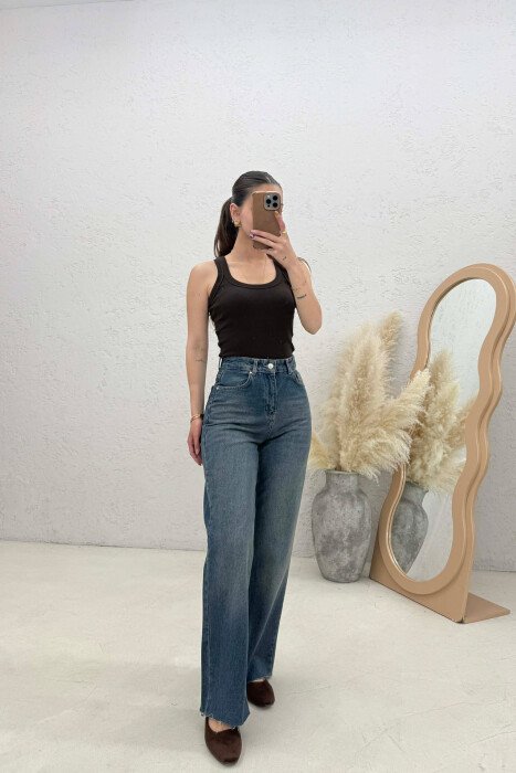 CUT-OFF WIDE LEG WOMEN JEANS BLUE/BLU - 1