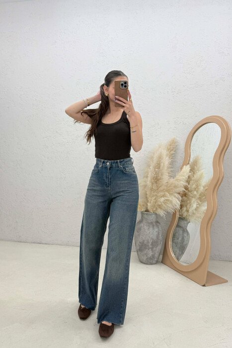 CUT-OFF WIDE LEG WOMEN JEANS BLUE/BLU - 3