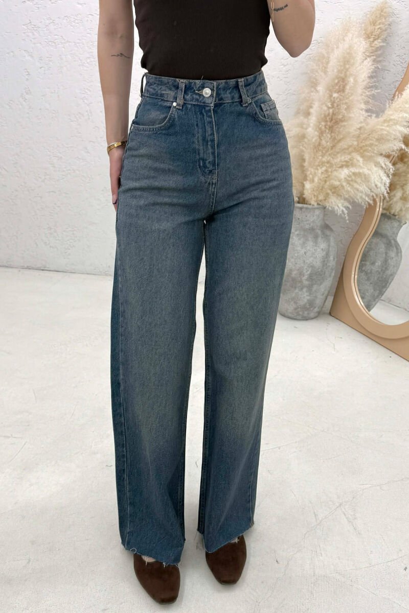 CUT-OFF WIDE LEG WOMEN JEANS BLUE/BLU - 4