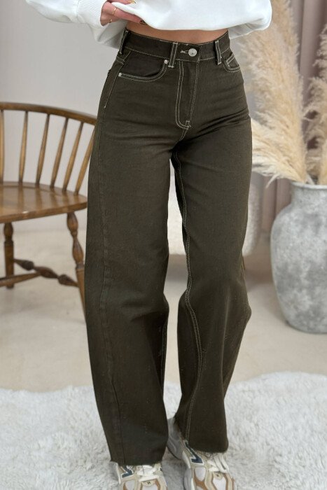 CUT-OFF WIDE LEG WOMEN JEANS GREEN/JESHILE 