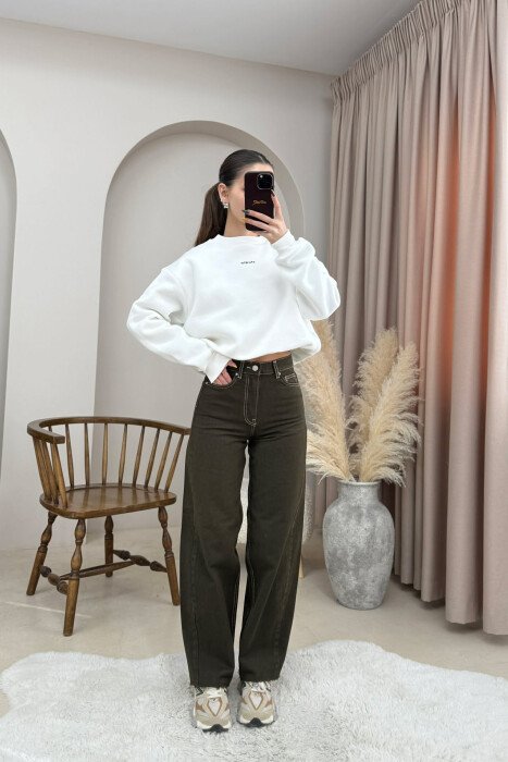 CUT-OFF WIDE LEG WOMEN JEANS GREEN/JESHILE - 2