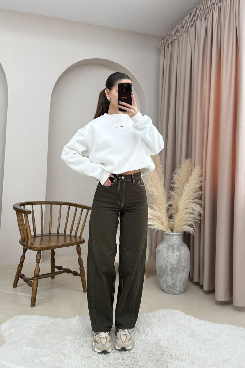 CUT-OFF WIDE LEG WOMEN JEANS GREEN/JESHILE - 2
