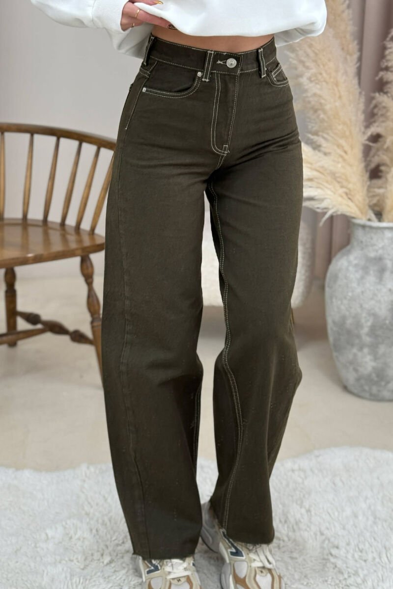 CUT-OFF WIDE LEG WOMEN JEANS GREEN/JESHILE - 1