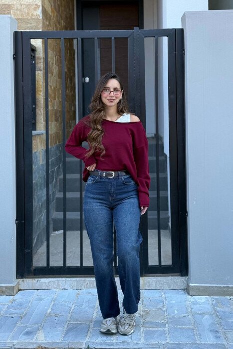 CUTTED EDGES BELTED SIMPLE WOMEN JEANS DARK BLUE/BEE - 2