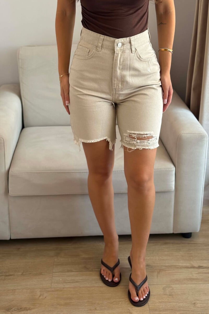 CUTTED EDGES RIPPED DENIM WOMAN SHORTS BEIGE/BEZHE - 5