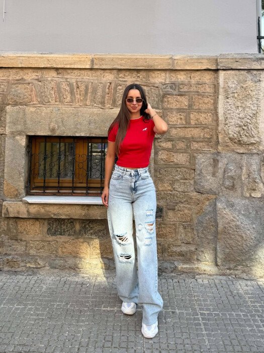 CUTTED EDGES RIPPED WOMAN JEANS LIGHTBLUE/BZ - KLAUDIO FASHION