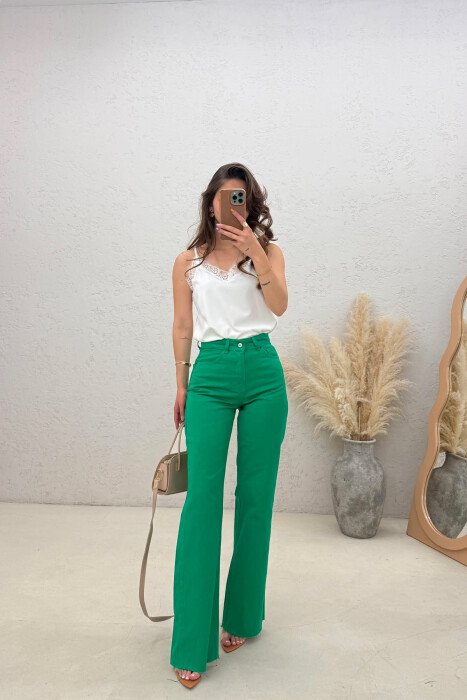 CUTTED EDGES SIMPLE WOMAN JEANS GREEN/JESHILE - KLAUDIO FASHION