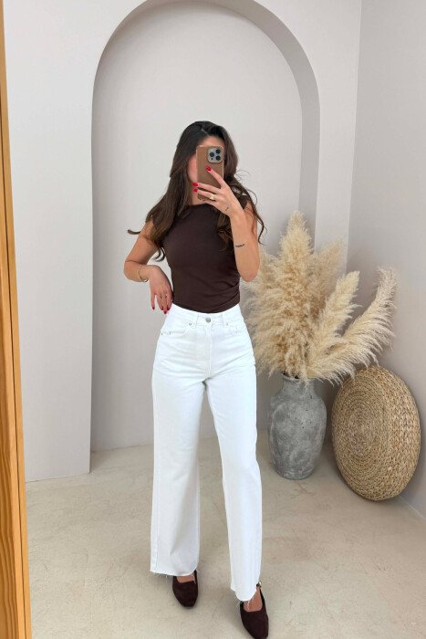 CUTTED EDGES SIMPLE WOMAN JEANS WHITE-E BARDHE - KLAUDIO FASHION