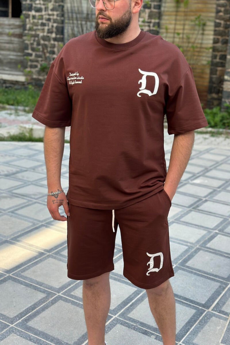 D LETTER COTTON MEN SWEATSUIT BROWN/KAFE - 1
