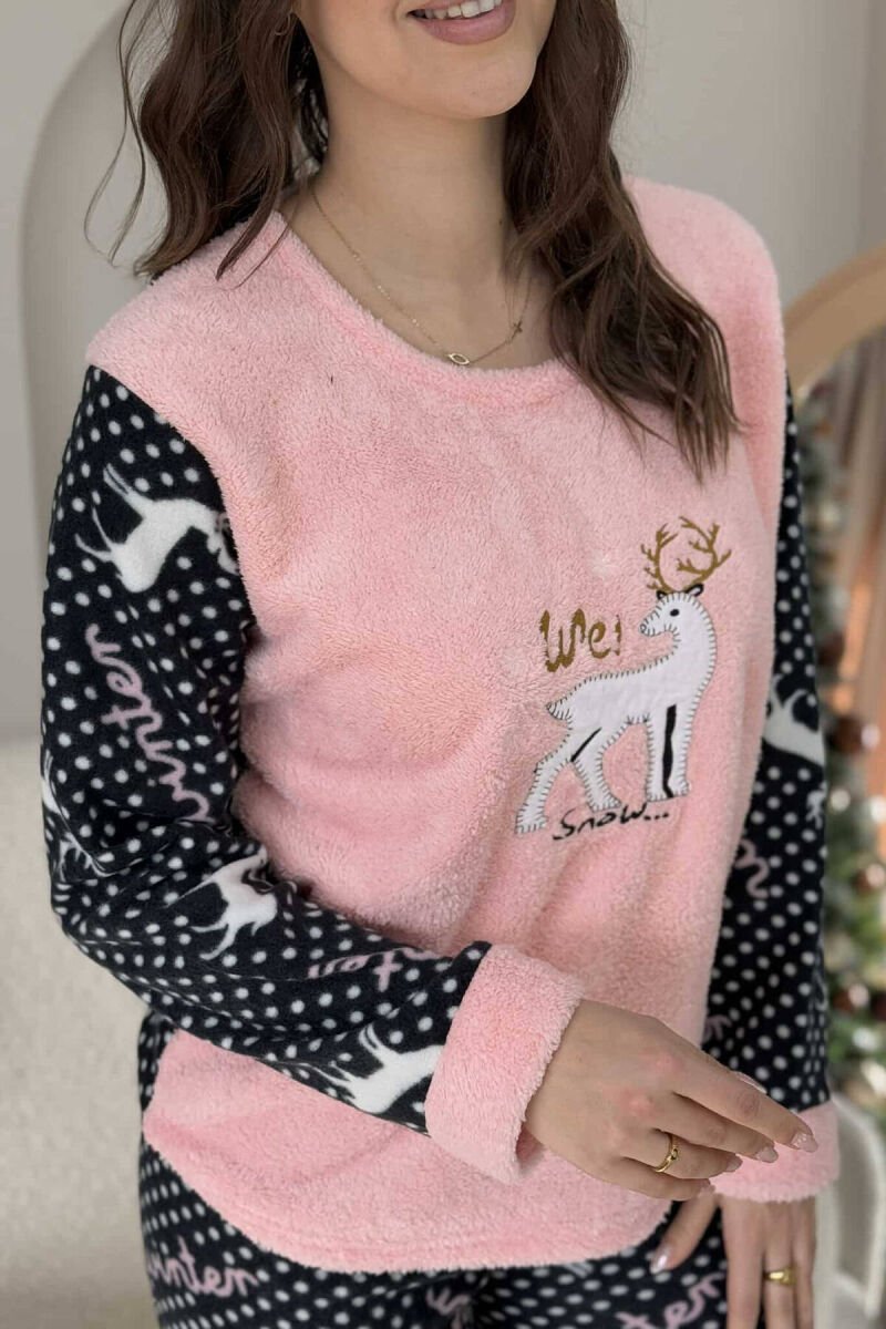 DEER IMAGE WARM WOMEN PYJAMAS PINK/ROZE - 3