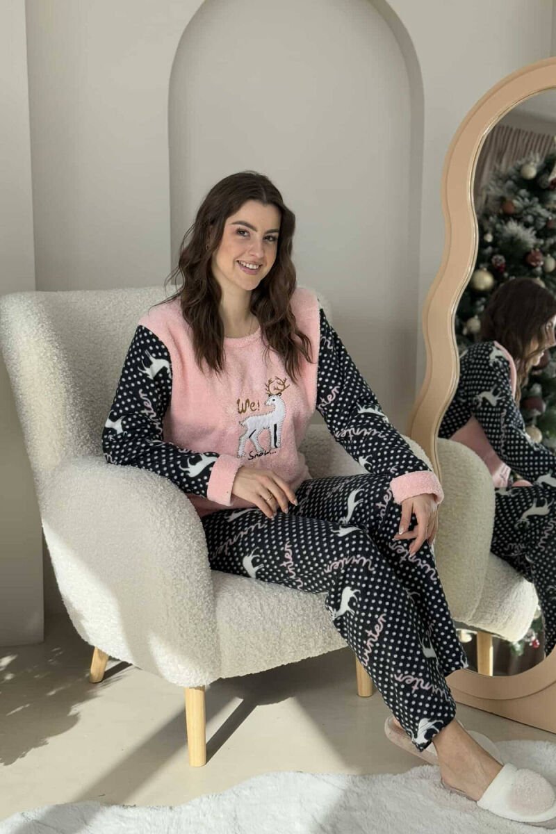 DEER IMAGE WARM WOMEN PYJAMAS PINK/ROZE - 5