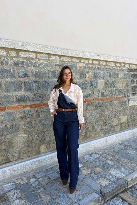 DENIM BELT DETAIL WOMEN JUMPSUIT BLUE/BLU - KLAUDIO FASHION