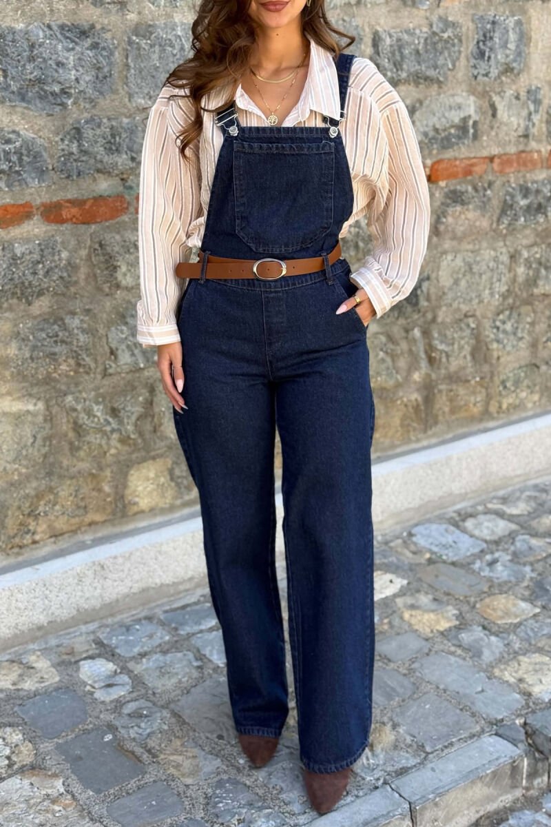 DENIM BELT DETAIL WOMEN JUMPSUIT BLUE/BLU - 5