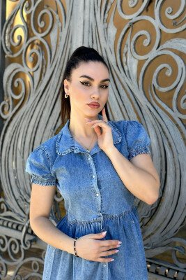 DENIM BUTTON WOMEN DRESS LIGHTBLUE/BZ - 3