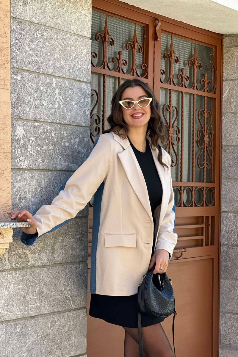 DENIM DETAILS TWO COLOR WOMAN JACKET CREAM/KREM - 4