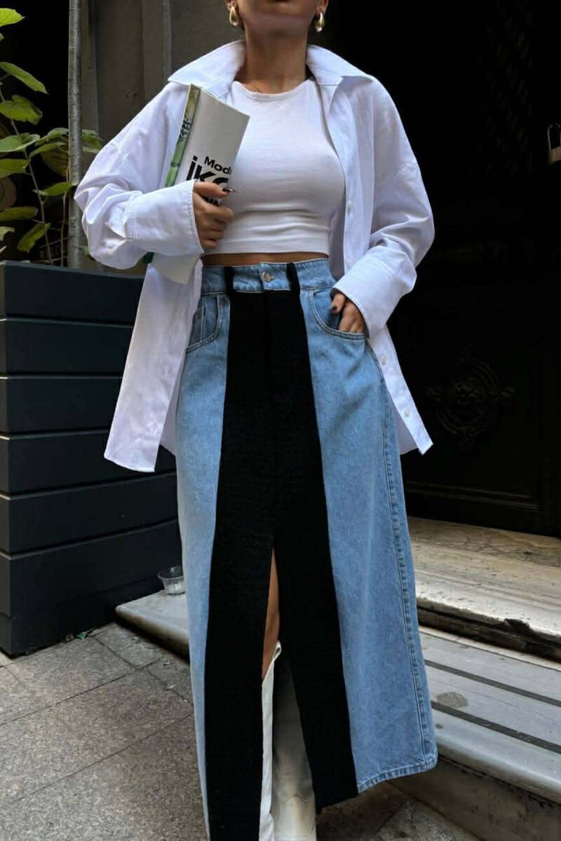 DENIM FRONT KNITTED DETAIL WOMEN SKIRT BLACK/ E ZEZE - 1