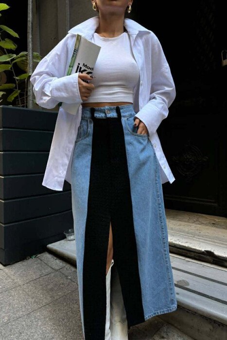 DENIM FRONT KNITTED DETAIL WOMEN SKIRT BLACK/ E ZEZE 