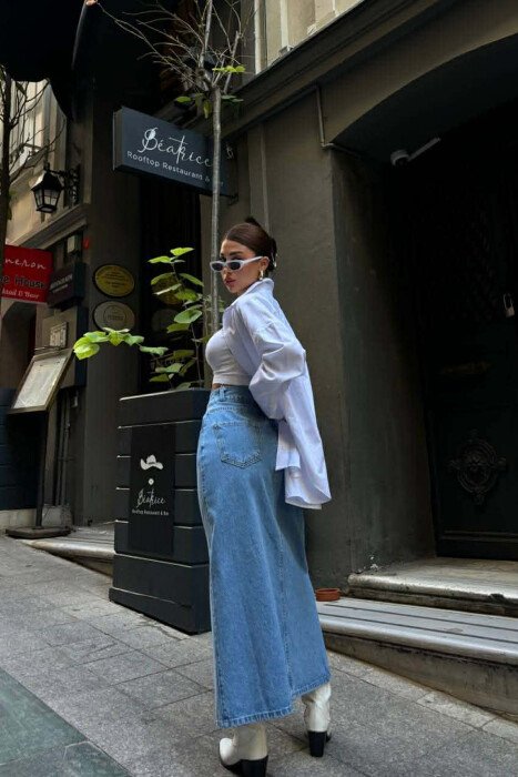 DENIM FRONT KNITTED DETAIL WOMEN SKIRT CREAM/KREM - 3