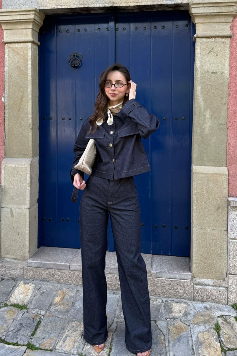 DENIM GOLD BUTTONS JACKET + JEANS WOMAN SET BLUE/BLU - 1