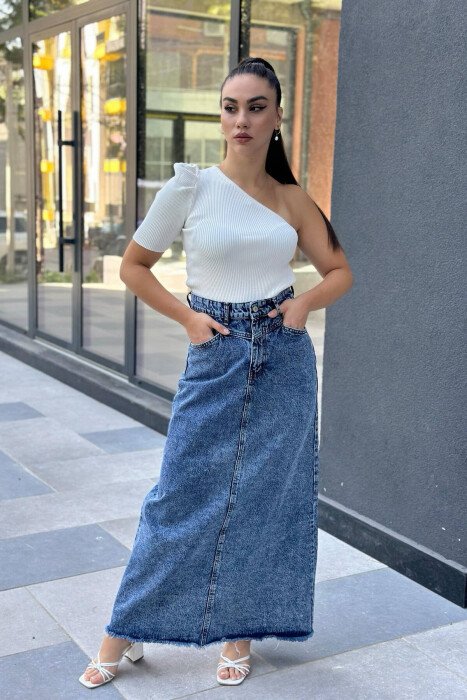 DENIM LONG WOMEN SKIRT BLUE/BLU - KLAUDIO FASHION