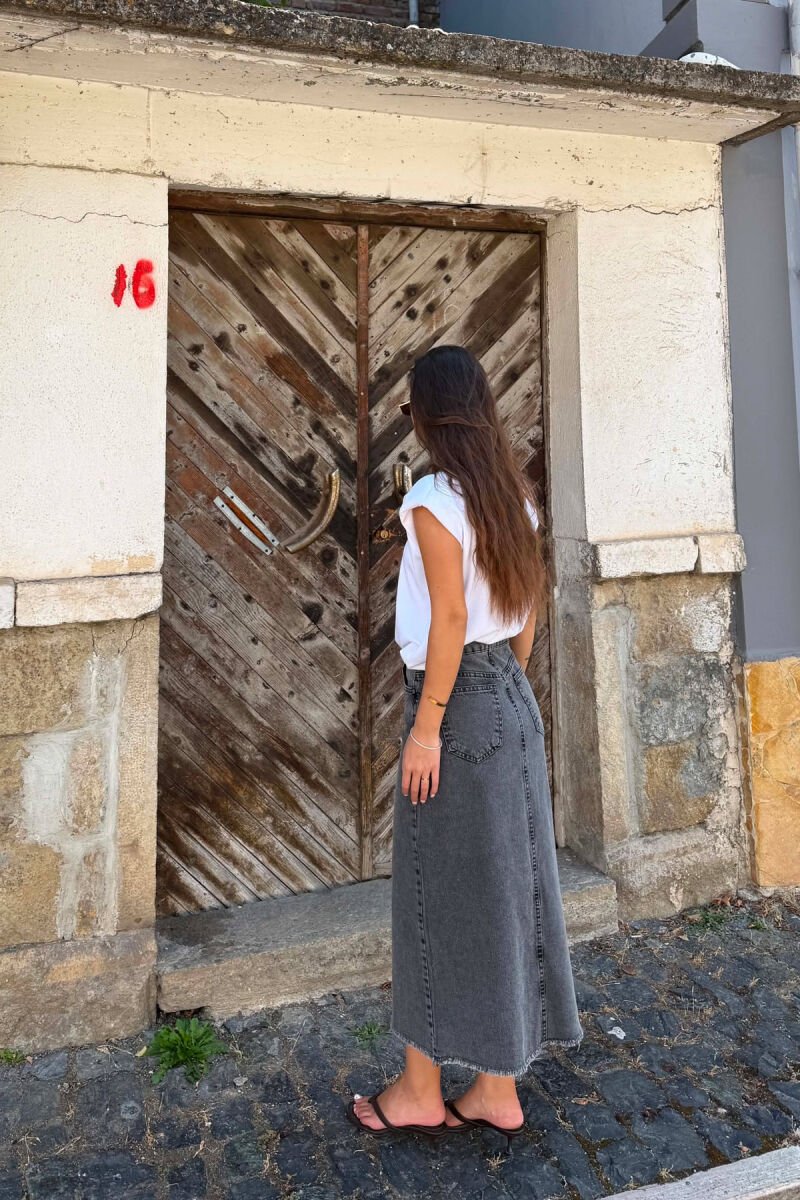 DENIM MIDI WITH SLIT WOMAN SKIRT GREY/GRI - 5