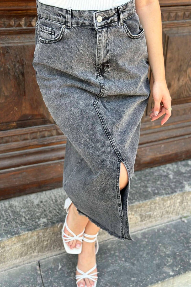 DENIM MIDI WITH SLIT WOMAN SKIRT GREY/GRI - 2
