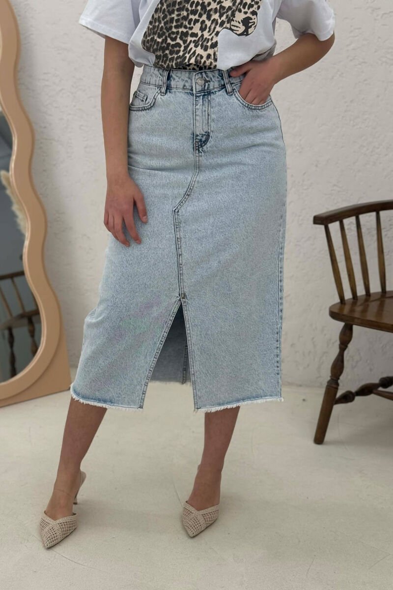 DENIM MIDI WITH SLIT WOMAN SKIRT LIGHTBLUE/BZ - 2