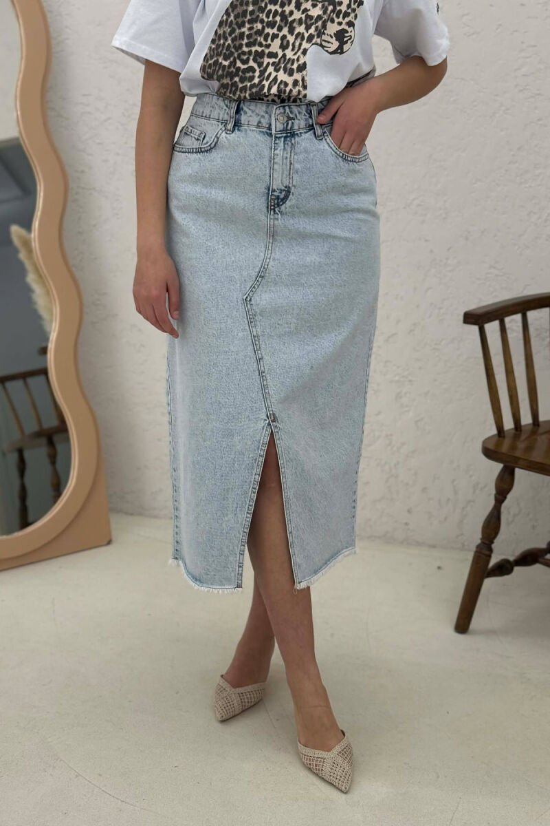 DENIM MIDI WITH SLIT WOMAN SKIRT LIGHTBLUE/BZ - 5