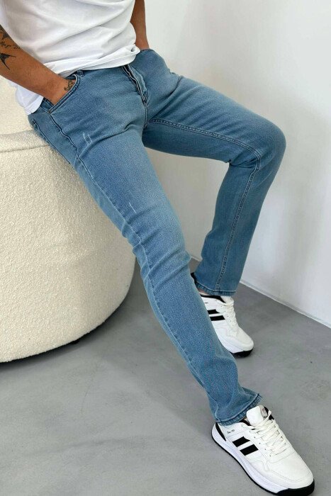 DENIM ONE COLOR MEN JEANS LIGHTBLUE/BZ - KLAUDIO FASHION