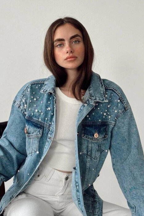 DENIM PEARLS WOMAN JACKET LIGHTBLUE/BZ - KLAUDIO FASHION