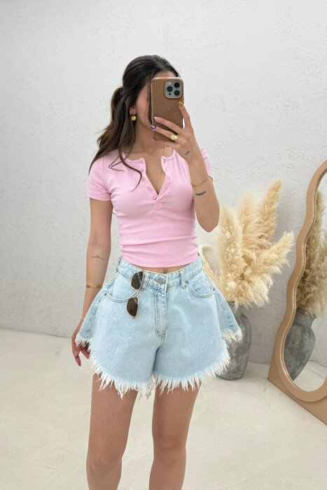 DENIM RIPPED EDGES WOMAN SHORTS BABY BLUE/BLU BY - 5