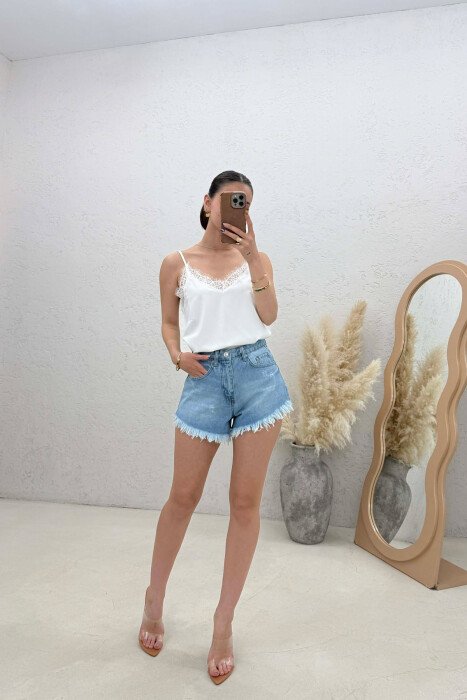 DENIM RIPPED EDGES WOMAN SHORTS LIGHT BLUE-LIGHT BLUE/BZ-BZ - 1