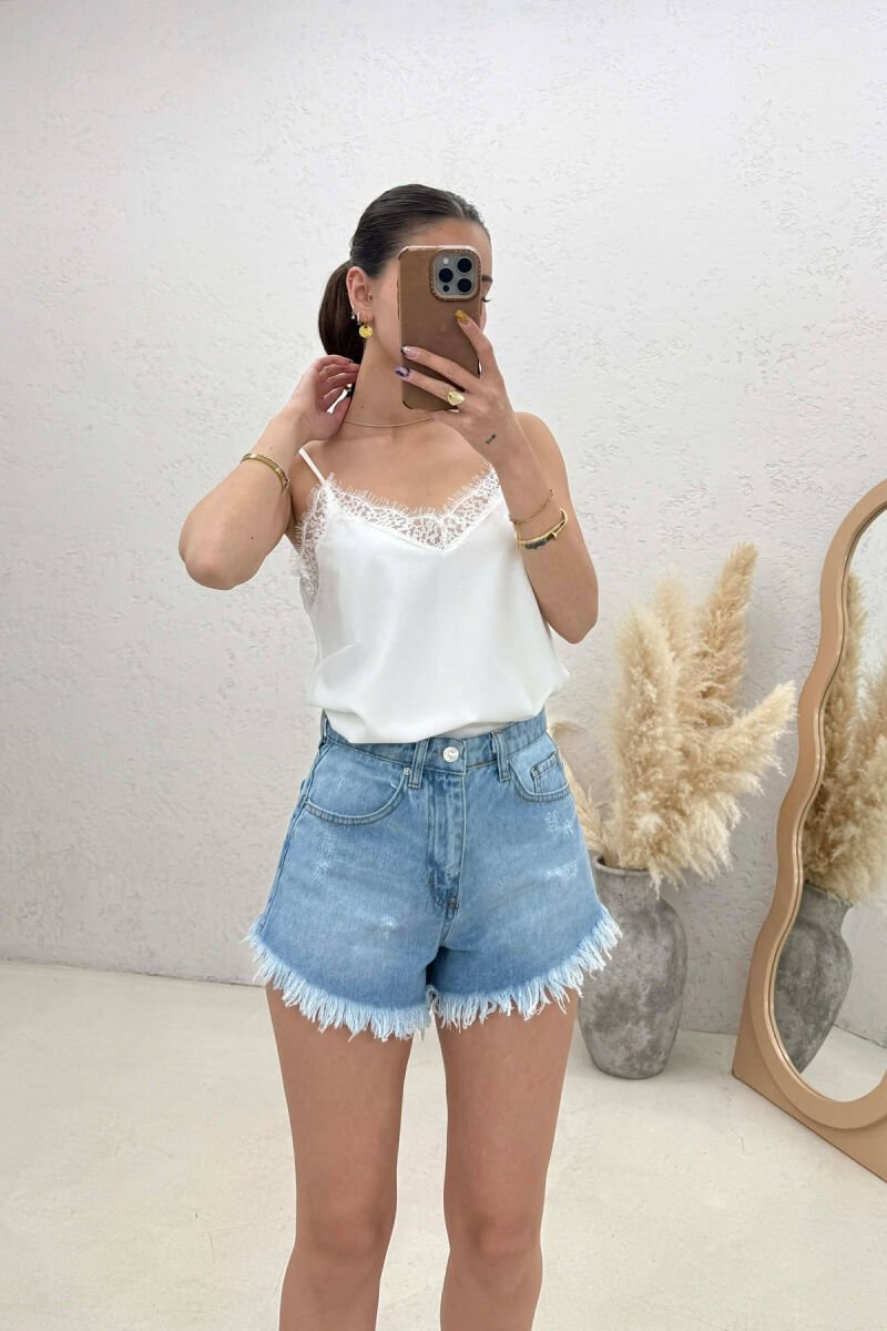 DENIM RIPPED EDGES WOMAN SHORTS LIGHT BLUE-LIGHT BLUE/BZ-BZ - 3