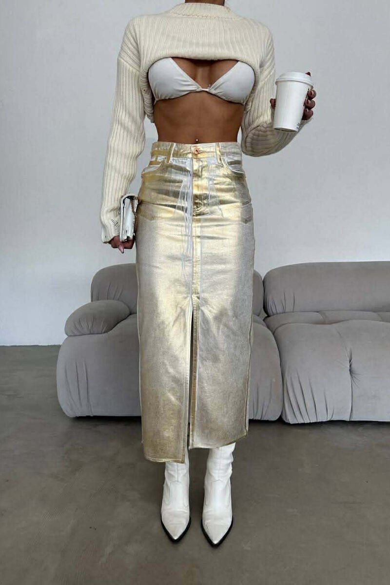 DENIM SHINNY WOMEN SKIRT GOLDEN ROD/GOLD - 1