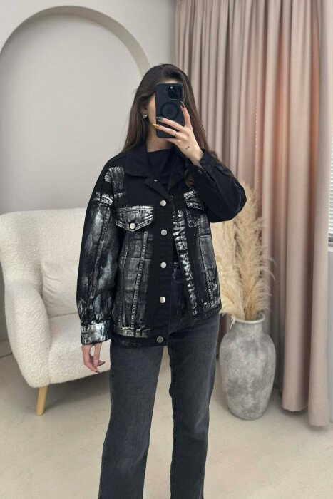 DENIM SHINY DETAILS WOMEN JACKET BLACK/ E ZEZE - KLAUDIO FASHION
