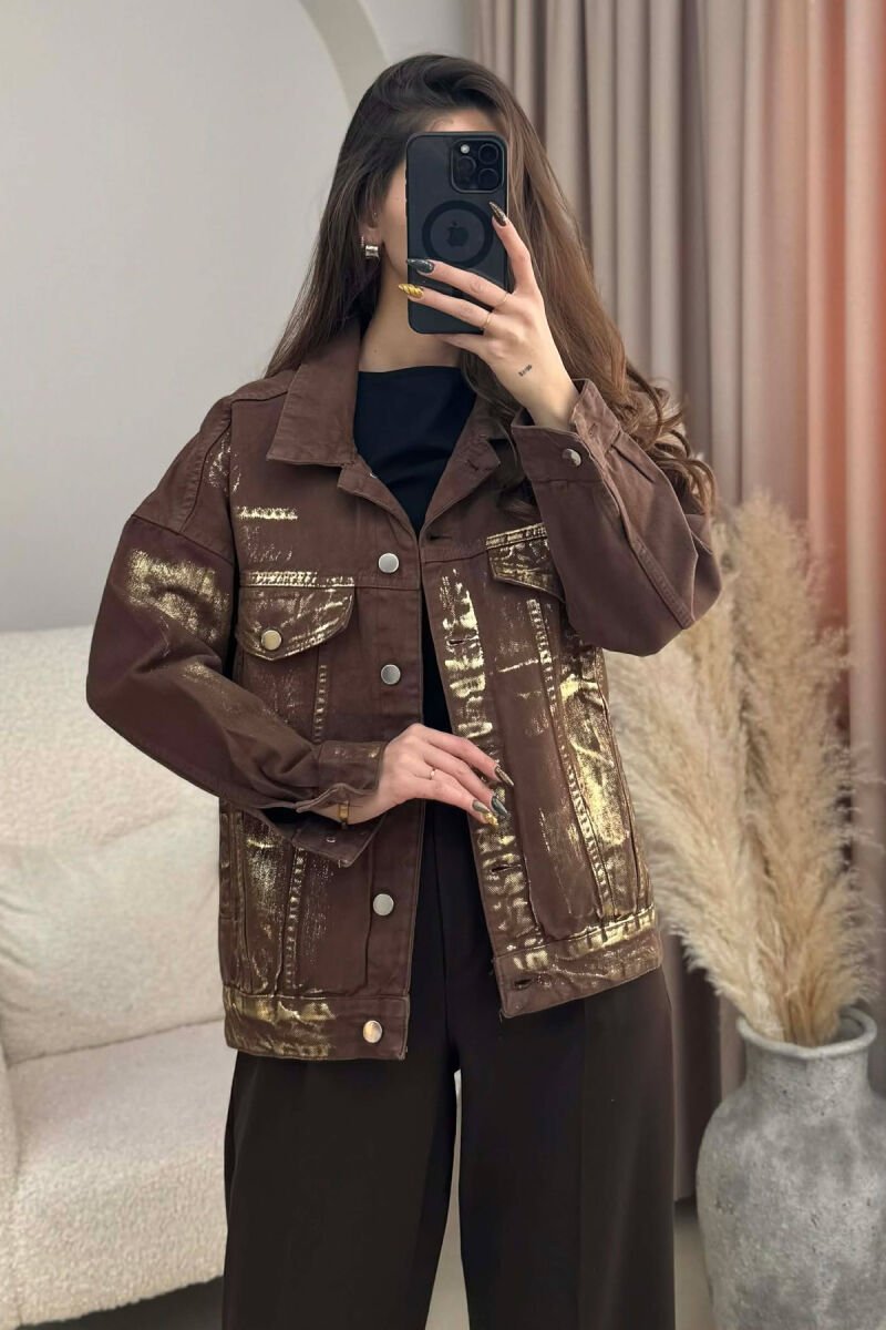 DENIM SHINY DETAILS WOMEN JACKET BROWN/KAFE - 1