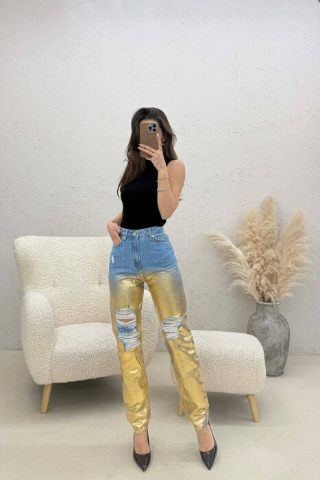 DENIM SHINY DETAILS WOMEN JEANS GOLDEN ROD/GOLD - 1