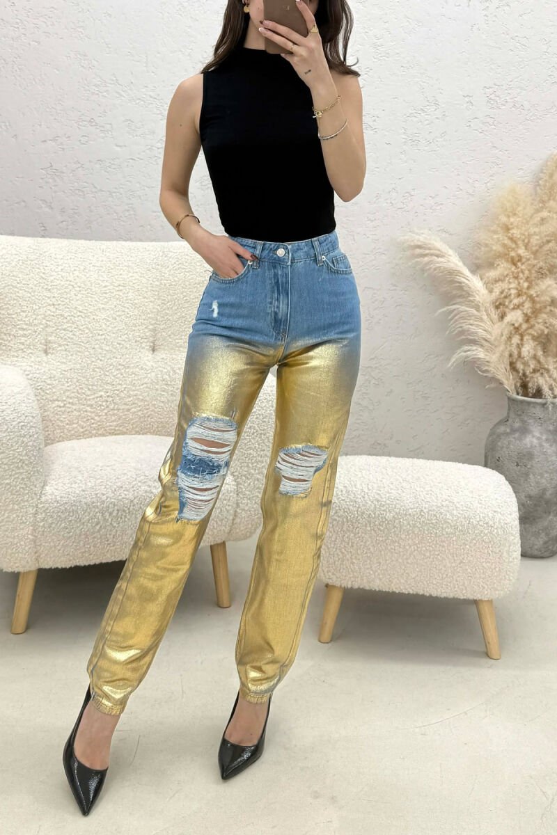 DENIM SHINY DETAILS WOMEN JEANS GOLDEN ROD/GOLD - 3