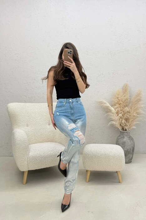 DENIM SHINY DETAILS WOMEN JEANS SILVER/ARGJEND - 4