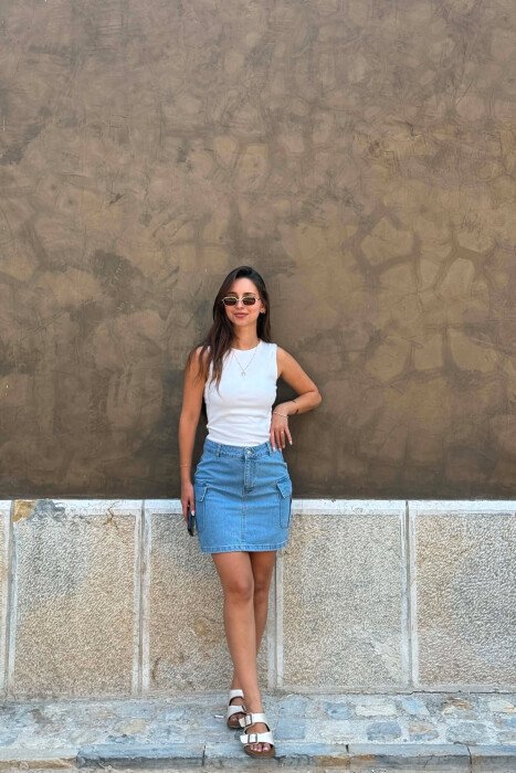 DENIM SIDE POCKETS WOMAN SKIRT BABY BLUE/BLU BY 