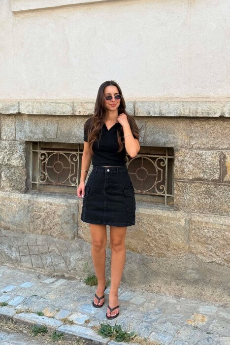 DENIM SIDE POCKETS WOMAN SKIRT BLACK/ E ZEZE 
