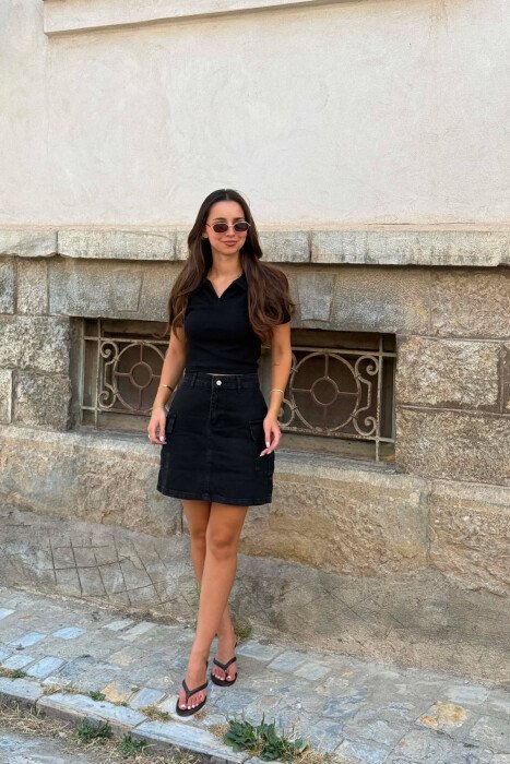 DENIM SIDE POCKETS WOMAN SKIRT BLACK/ E ZEZE - 2