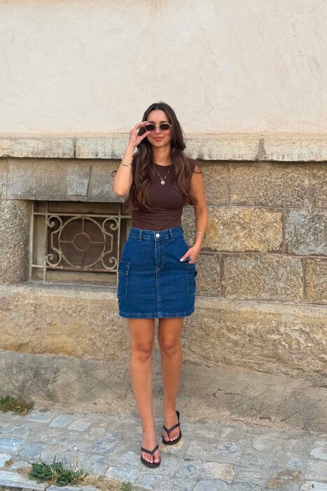 DENIM SIDE POCKETS WOMAN SKIRT BLUE/BLU - 2
