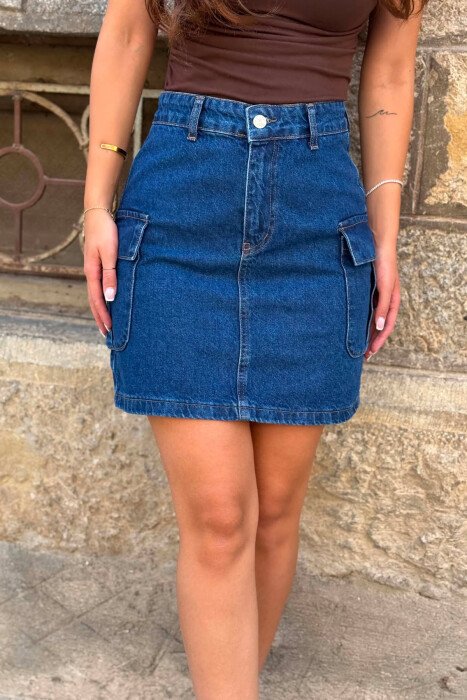 DENIM SIDE POCKETS WOMAN SKIRT BLUE/BLU - 5
