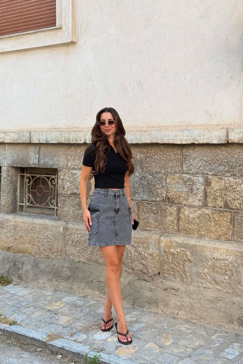 DENIM SIDE POCKETS WOMAN SKIRT DARK GREY/GEE - 1