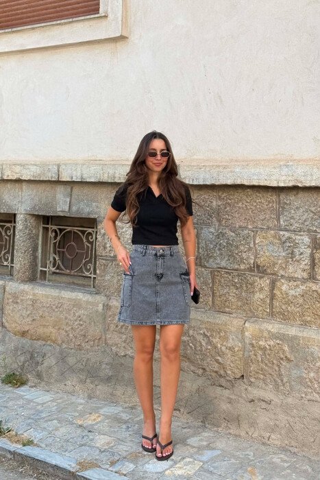 DENIM SIDE POCKETS WOMAN SKIRT DARK GREY/GEE - 2
