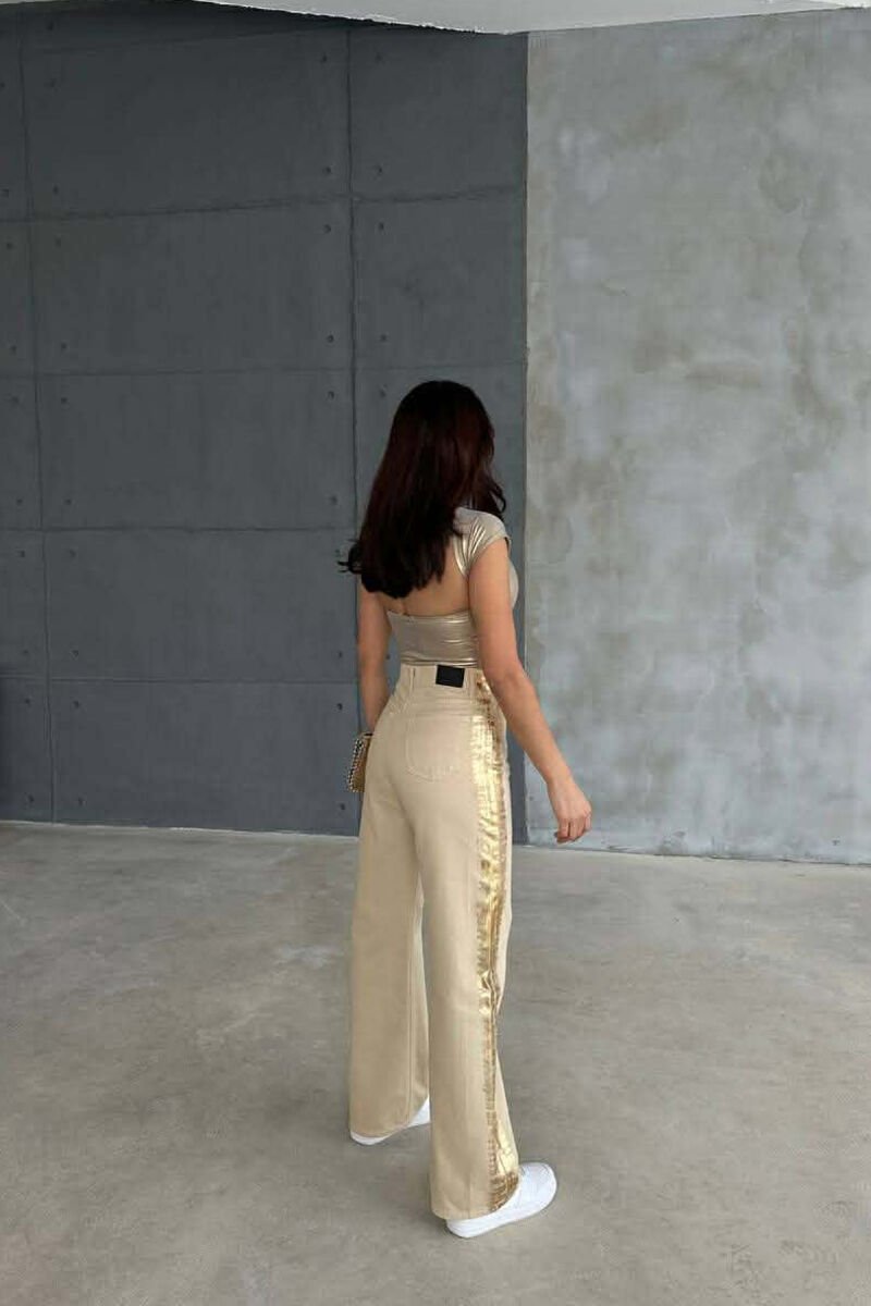 DENIM SILVER DETAILS WIDE LEG WOMEN JEANS BEIGE/BEZHE - 3