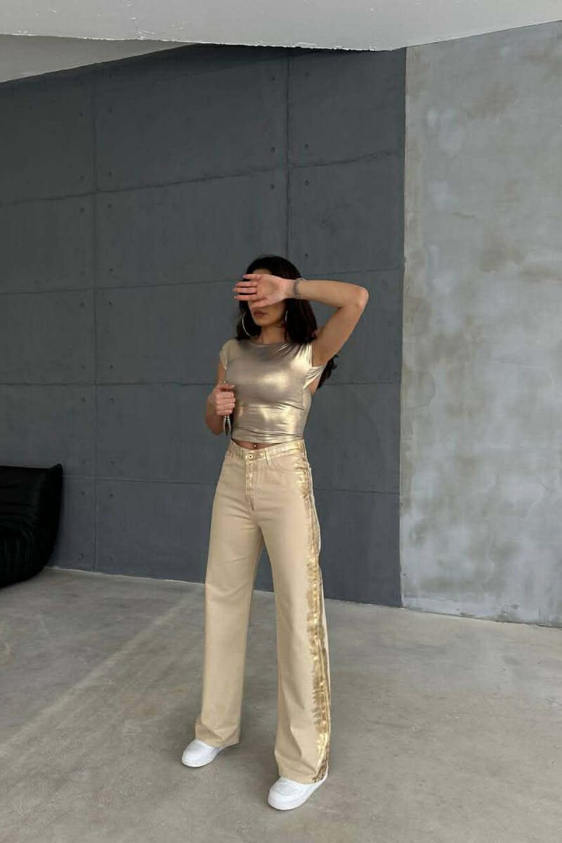 DENIM SILVER DETAILS WIDE LEG WOMEN JEANS BEIGE/BEZHE - 4