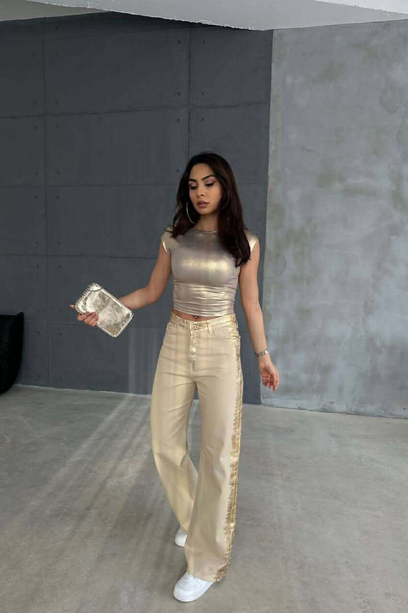 DENIM SILVER DETAILS WIDE LEG WOMEN JEANS BEIGE/BEZHE - 5