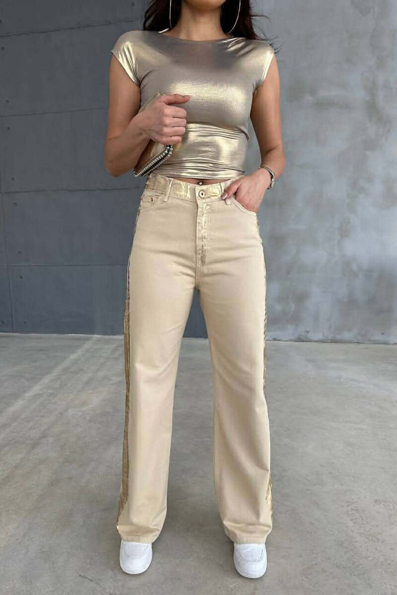 DENIM SILVER DETAILS WIDE LEG WOMEN JEANS BEIGE/BEZHE - 6